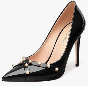Elegant Black Patent Heels with Pearl Detailing